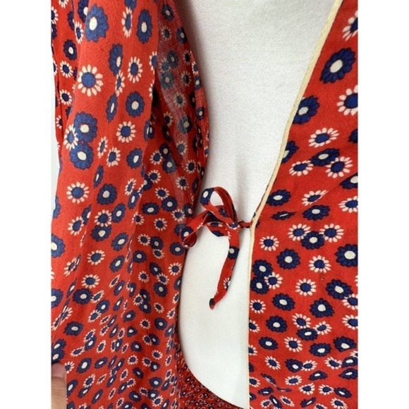 Montenapoleone Women's Red Floral Belted Robe Size 2 Made in Italy 70s? - Picture 9 of 15